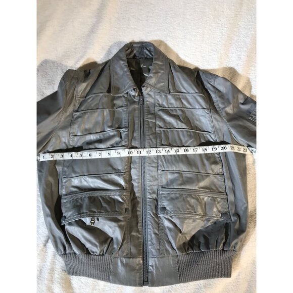 Etienne Aigner Women's Vintage Gray Leather Bomber Jacket - Picture 6 of 9